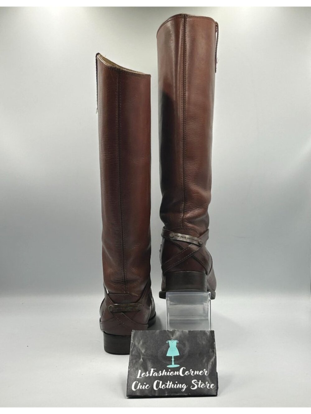 Frye Women's Brown Leather Lindsay Plate Knee-High Riding Boots Size 7.5 3282 - Picture 7 of 16